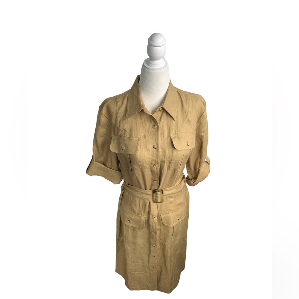 Lauren Ralph Lauren Tan Button-Front Belted Shirt Dress